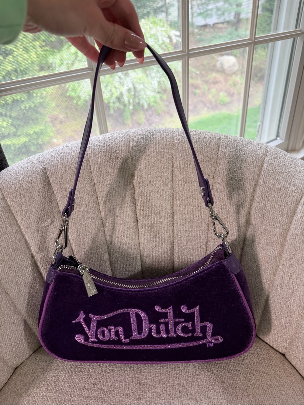 Von Dutch Deep Purple Velvet Mini Shoulder Bag
